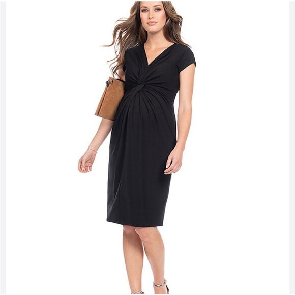 Seraphine Jolene Twist Front Maternity Dress Black 12 - Picture 1 of 5